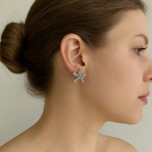 Vintage Pinwheel Windmill Rhinestone Pierced Earring…